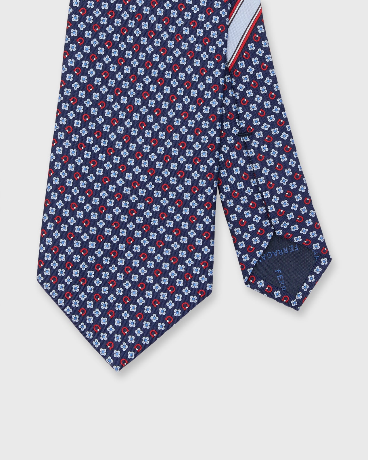 Silk Print Tie in Dark Navy Gancini Flower