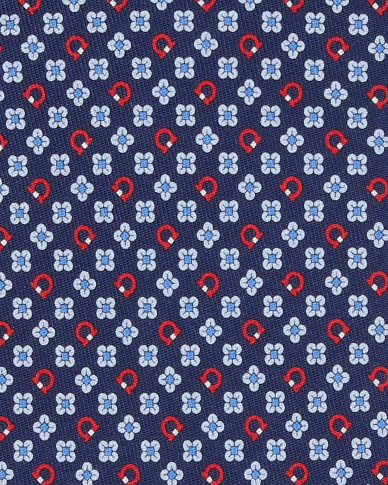 Silk Print Tie in Dark Navy Gancini Flower