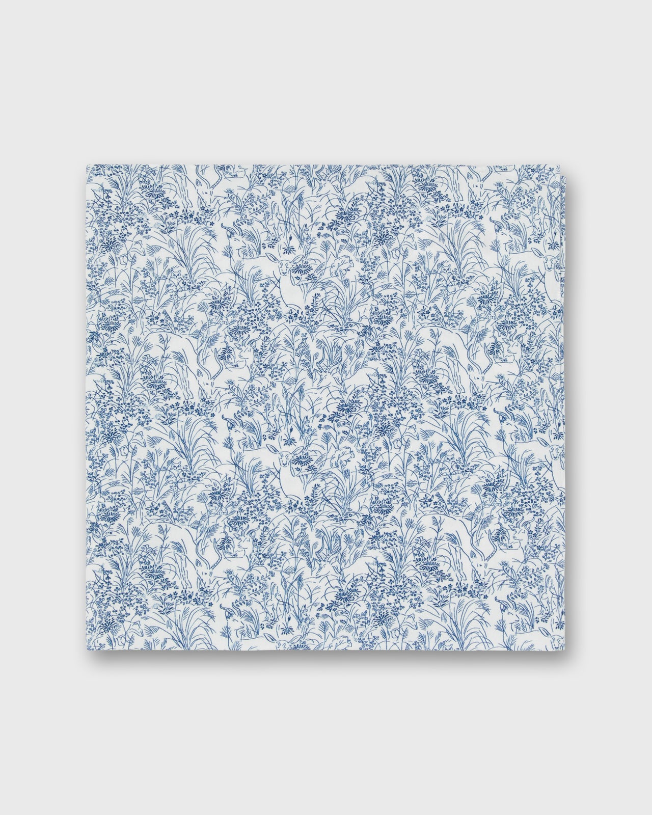 Hand-Rolled Cotton Pocket Square in White/Navy Wild Woodland Liberty Fabric