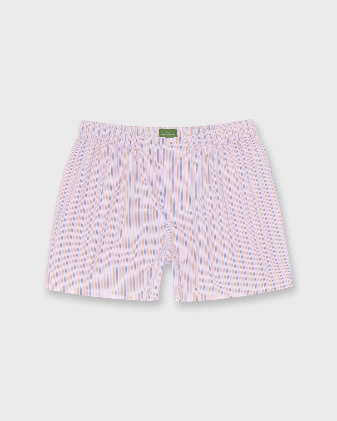 Button-Front Boxer Short in Navy/Orange/Pink Stripe Poplin