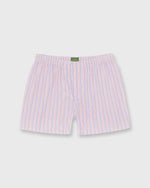 Load image into Gallery viewer, Button-Front Boxer Short in Navy/Orange/Pink Stripe Poplin
