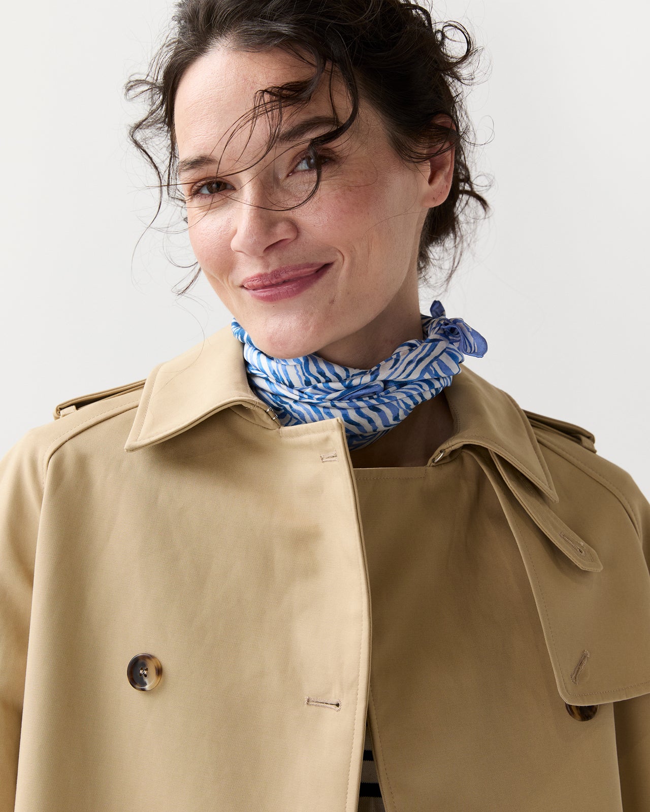Medium Hand-Rolled Silk Scarf in Blue Stripe & Bow Liberty Fabric Silk Twill