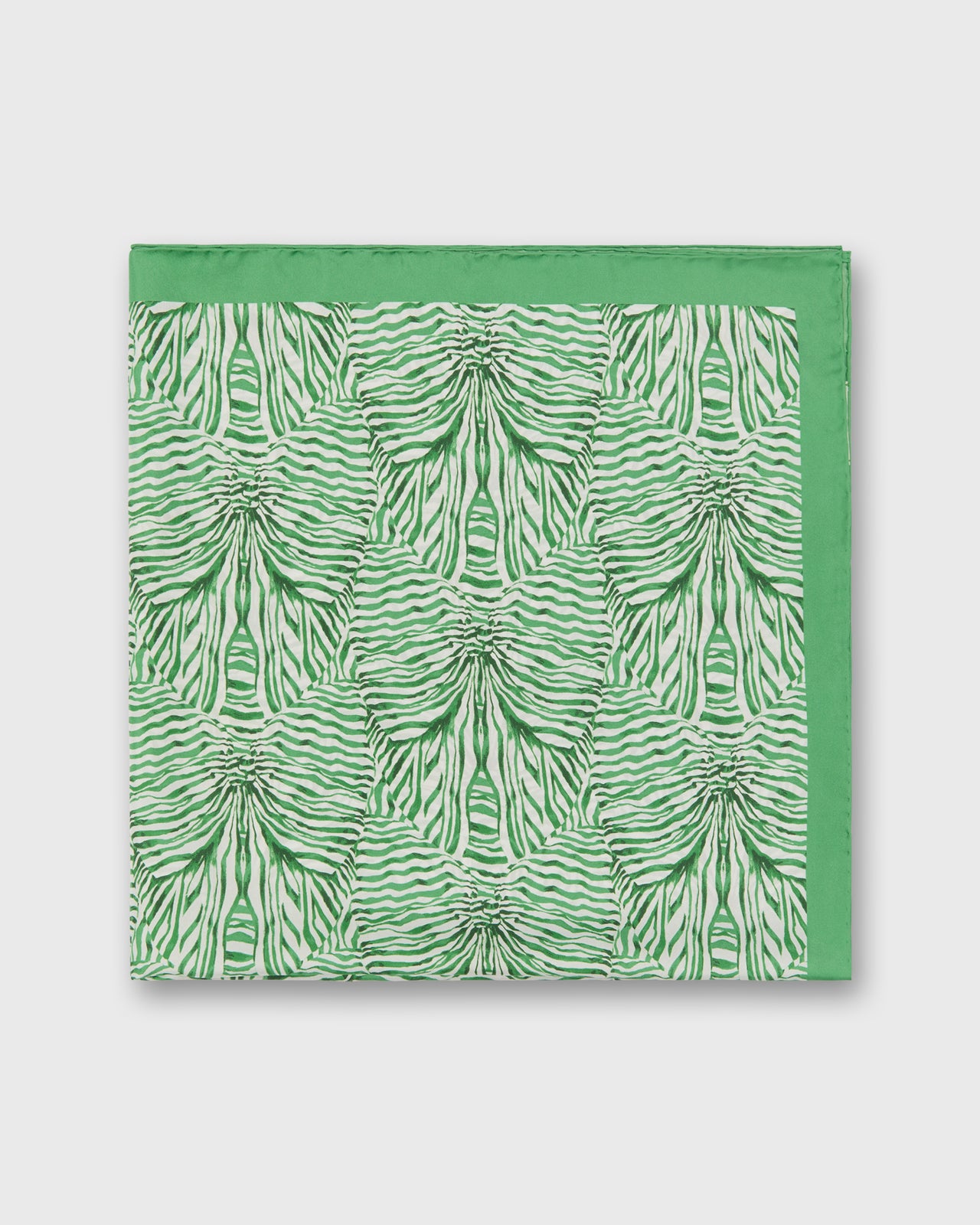 Large Hand-Rolled Scarf in Green Stripe & Bow Liberty Fabric Silk Twill