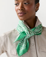 Load image into Gallery viewer, Large Hand-Rolled Scarf in Green Stripe &amp; Bow Liberty Fabric Silk Twill

