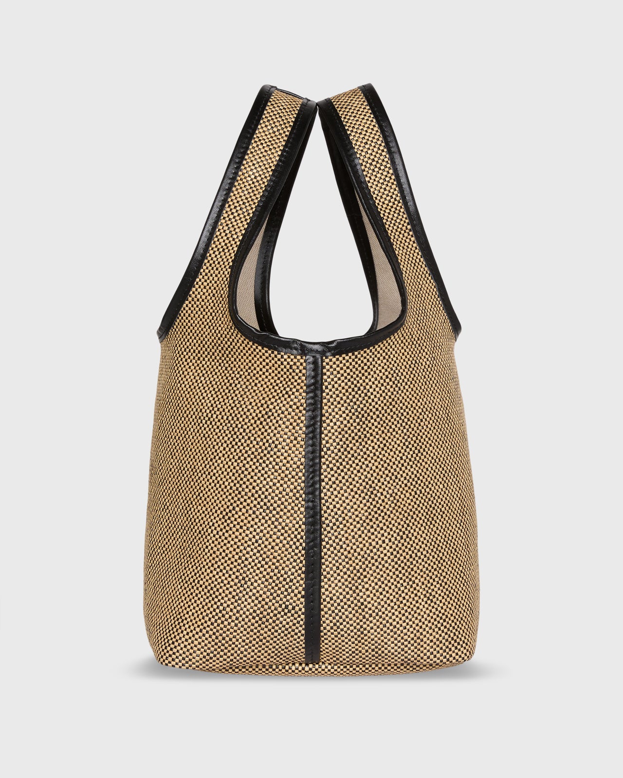 Paola Bucket Bag in Tan/Black Basketweave