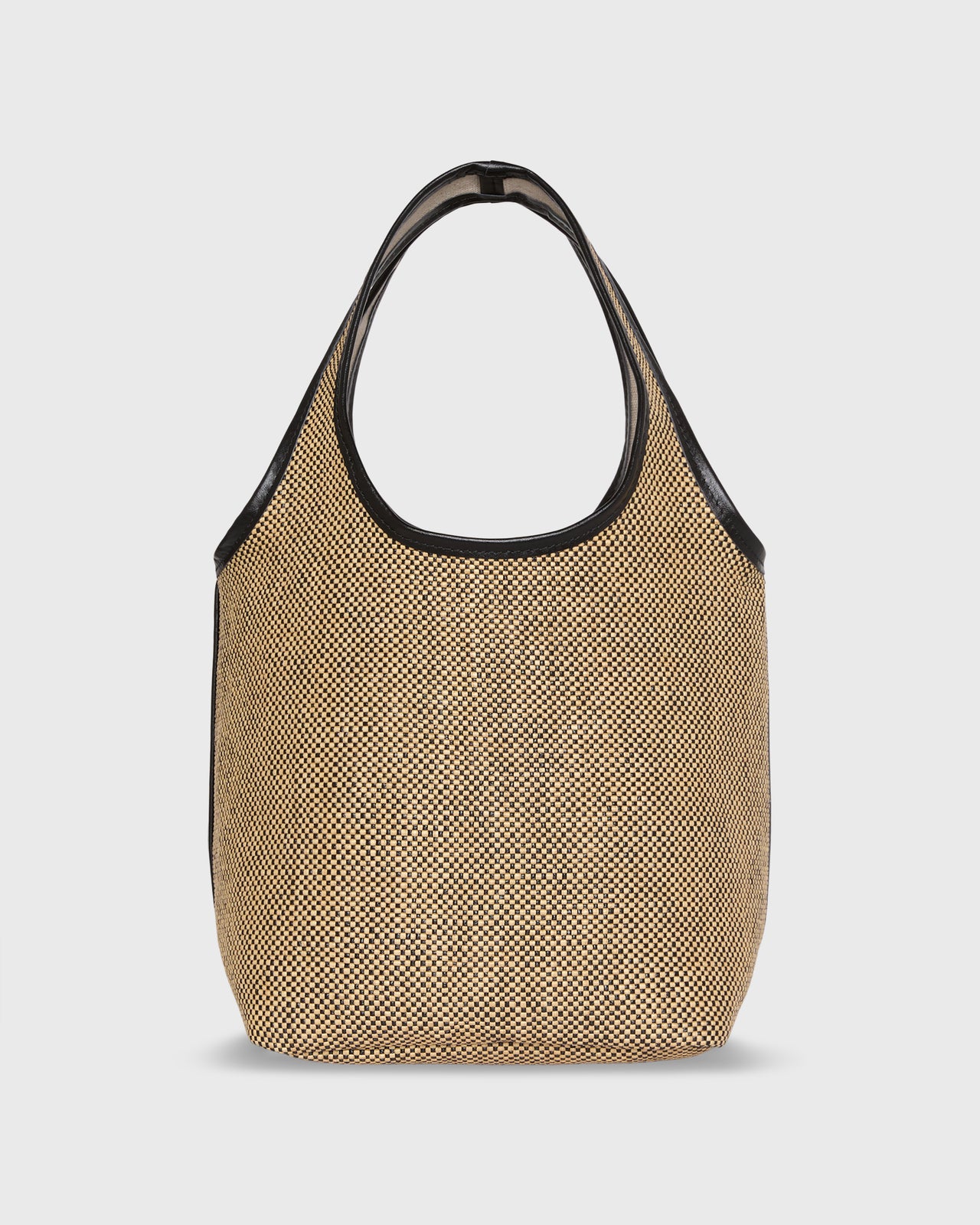 Paola Bucket Bag in Tan/Black Basketweave