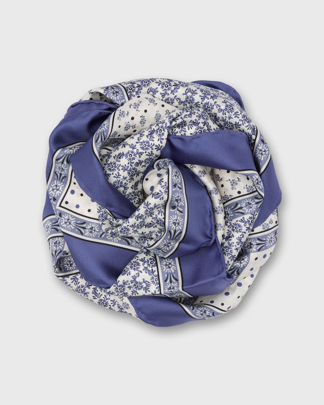 Large Hand-Rolled Scarf in Blue Patchwork Bandana Silk Twill