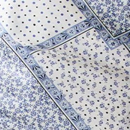 Large Hand-Rolled Scarf in Blue Patchwork Bandana Silk Twill