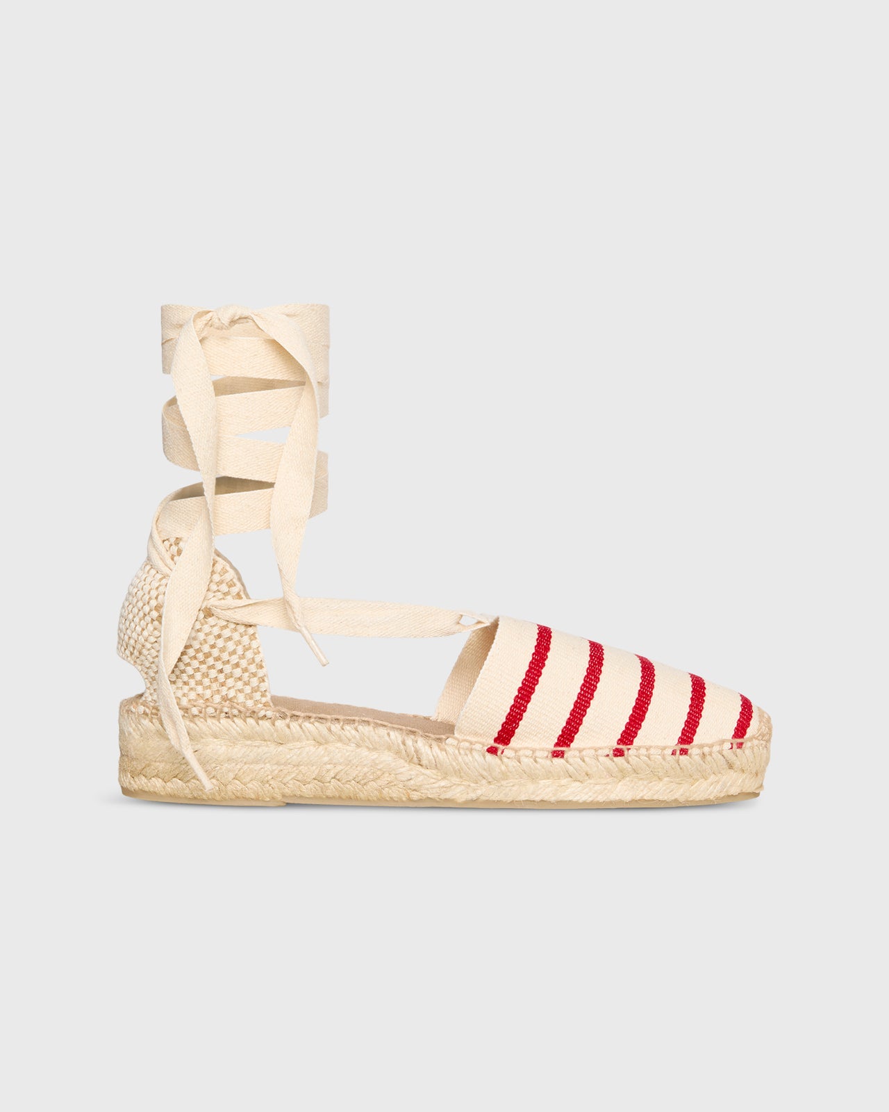 Pia Low Espadrille in Ivory/Red Stripe Canvas