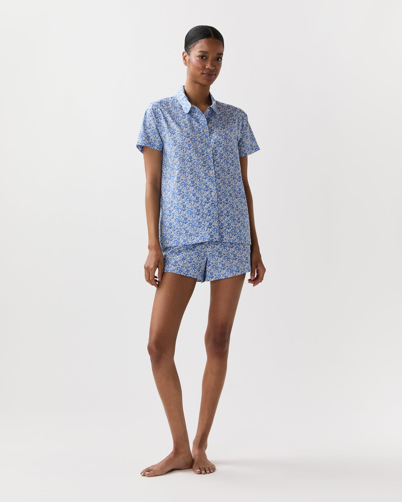 Jasmine Pajama Shorts Set in Blue Betsy Ann Liberty Fabric