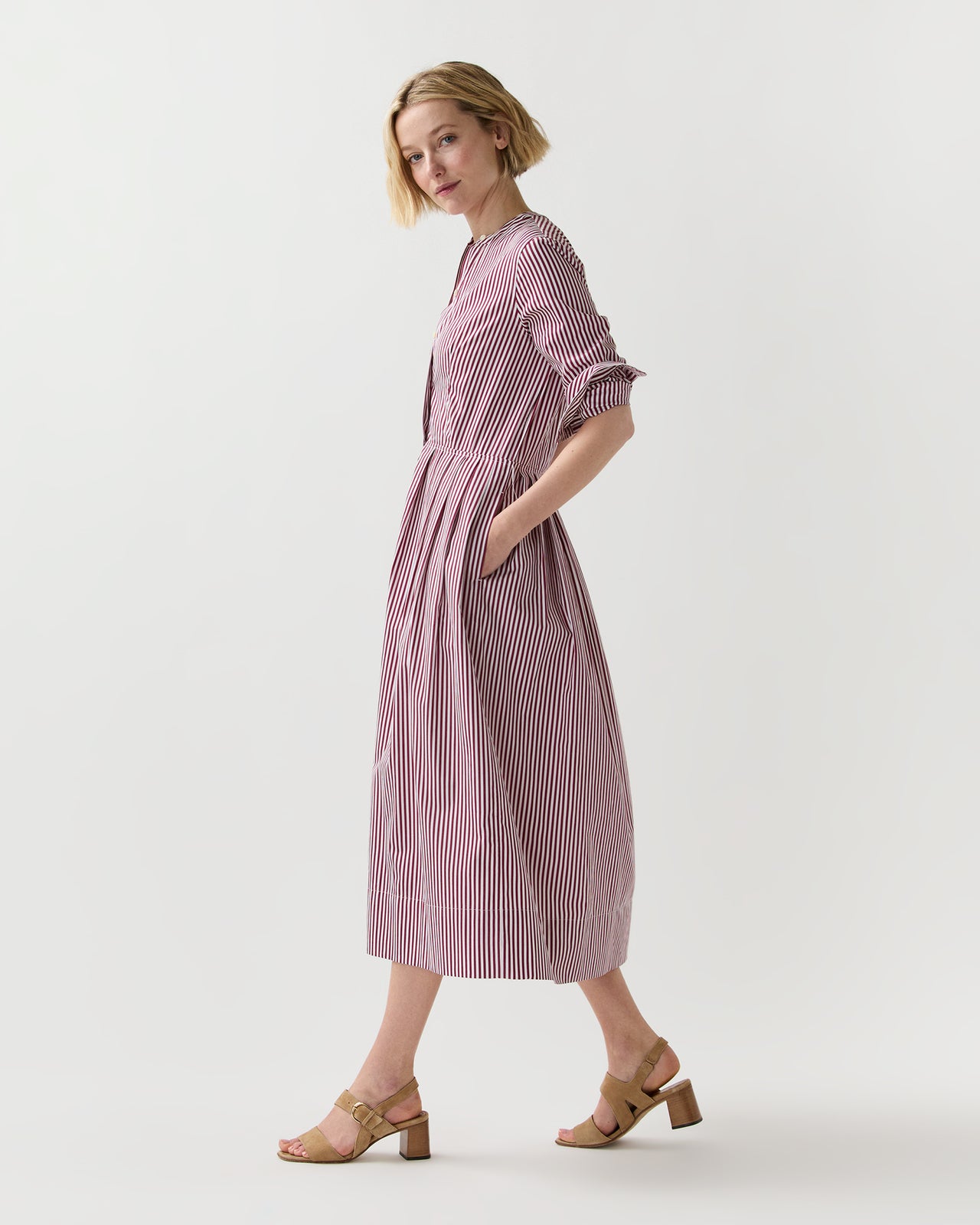 Felicity Shirtwaist Dress in Red/White Bengal Stripe Poplin