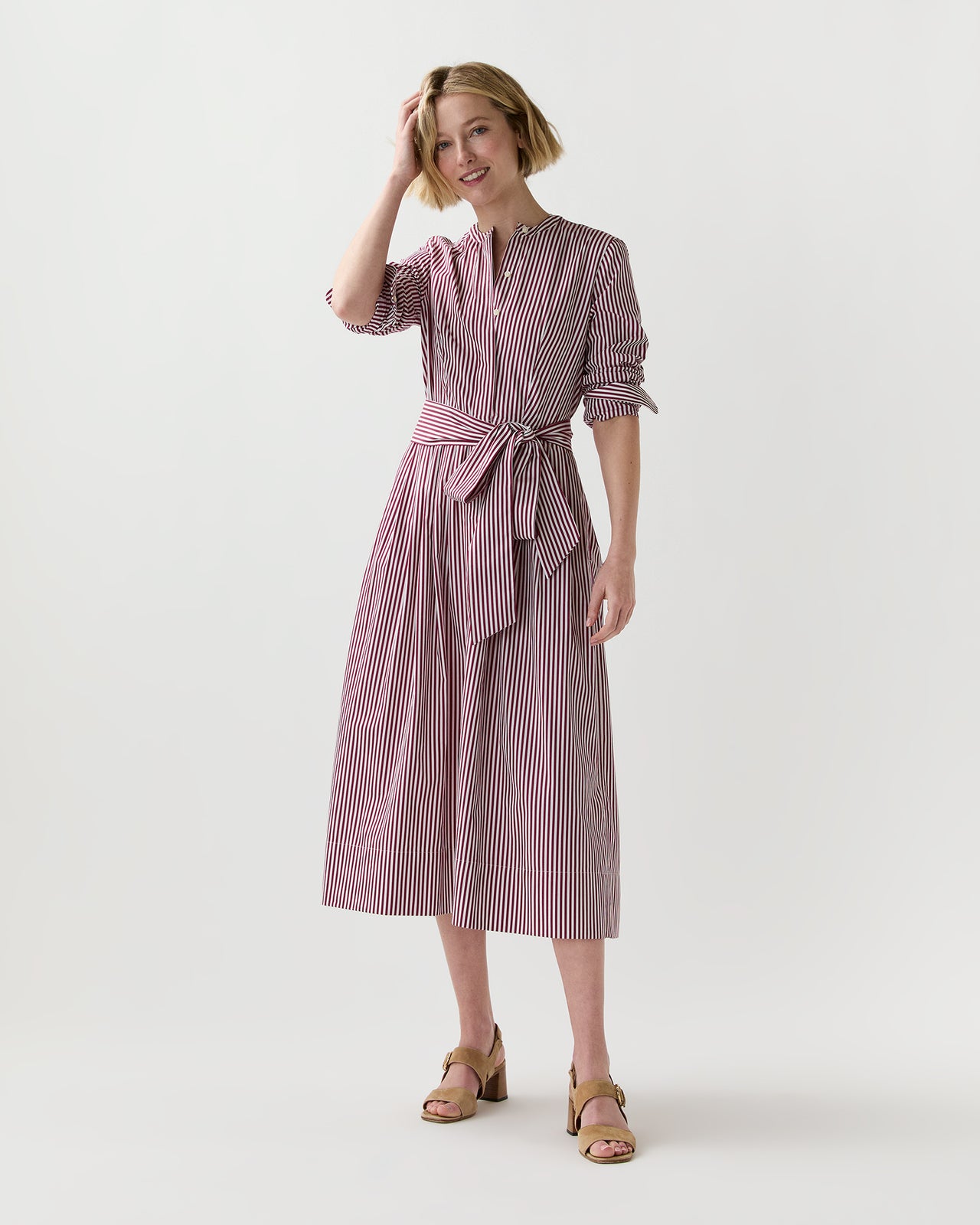 Felicity Shirtwaist Dress in Red/White Bengal Stripe Poplin