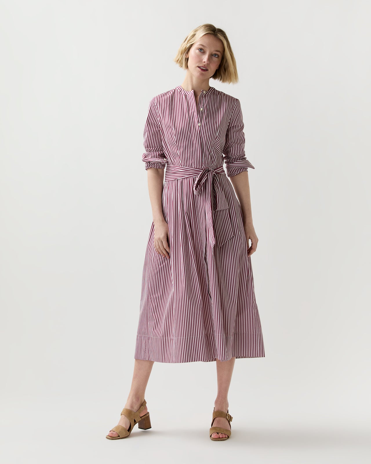 Felicity Shirtwaist Dress in Red/White Bengal Stripe Poplin