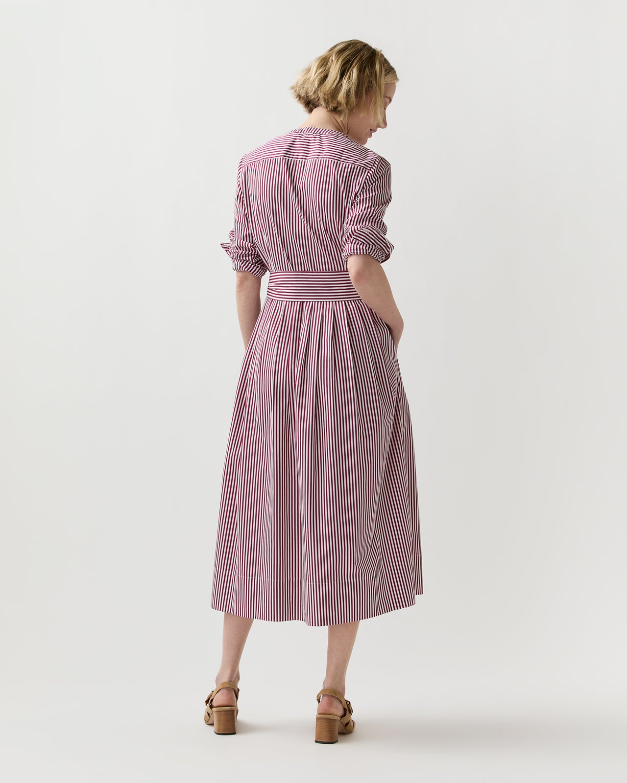 Felicity Shirtwaist Dress in Red/White Bengal Stripe Poplin