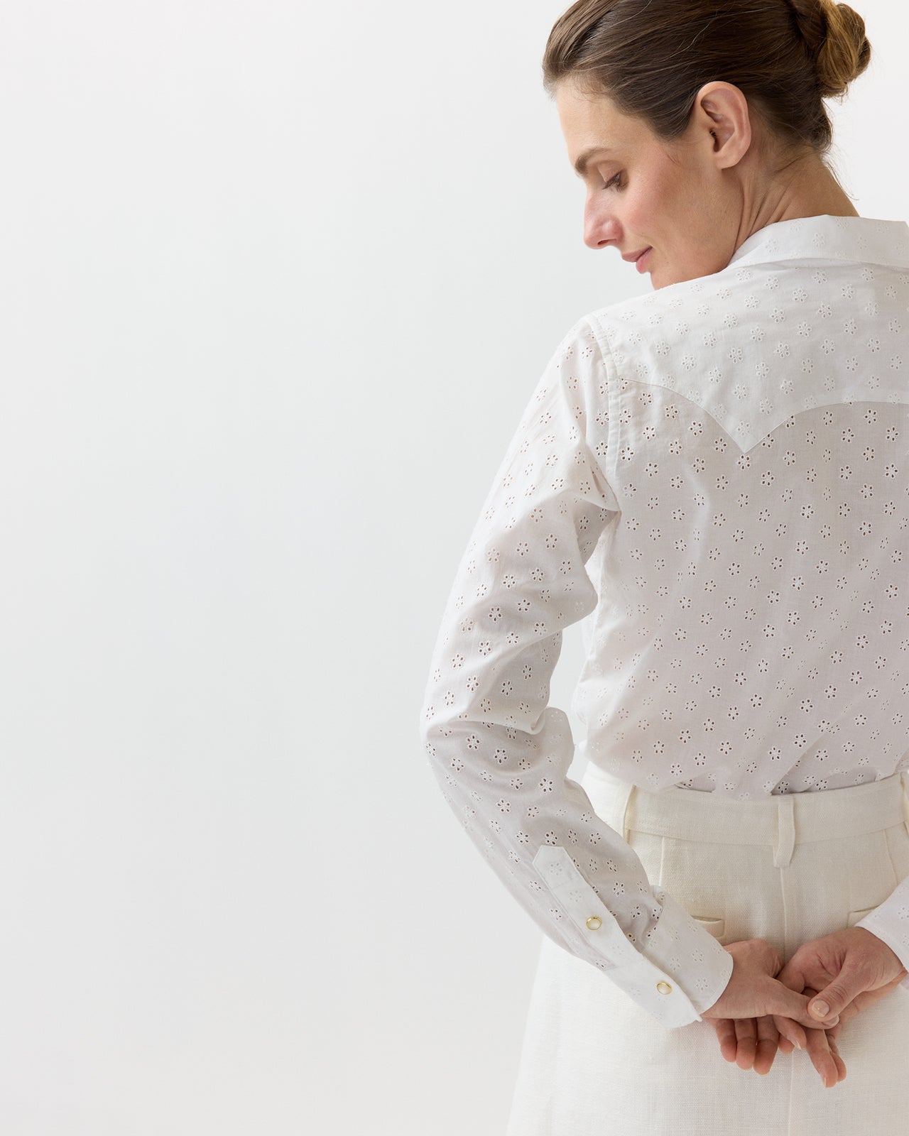 Western Shirt in White Eyelet