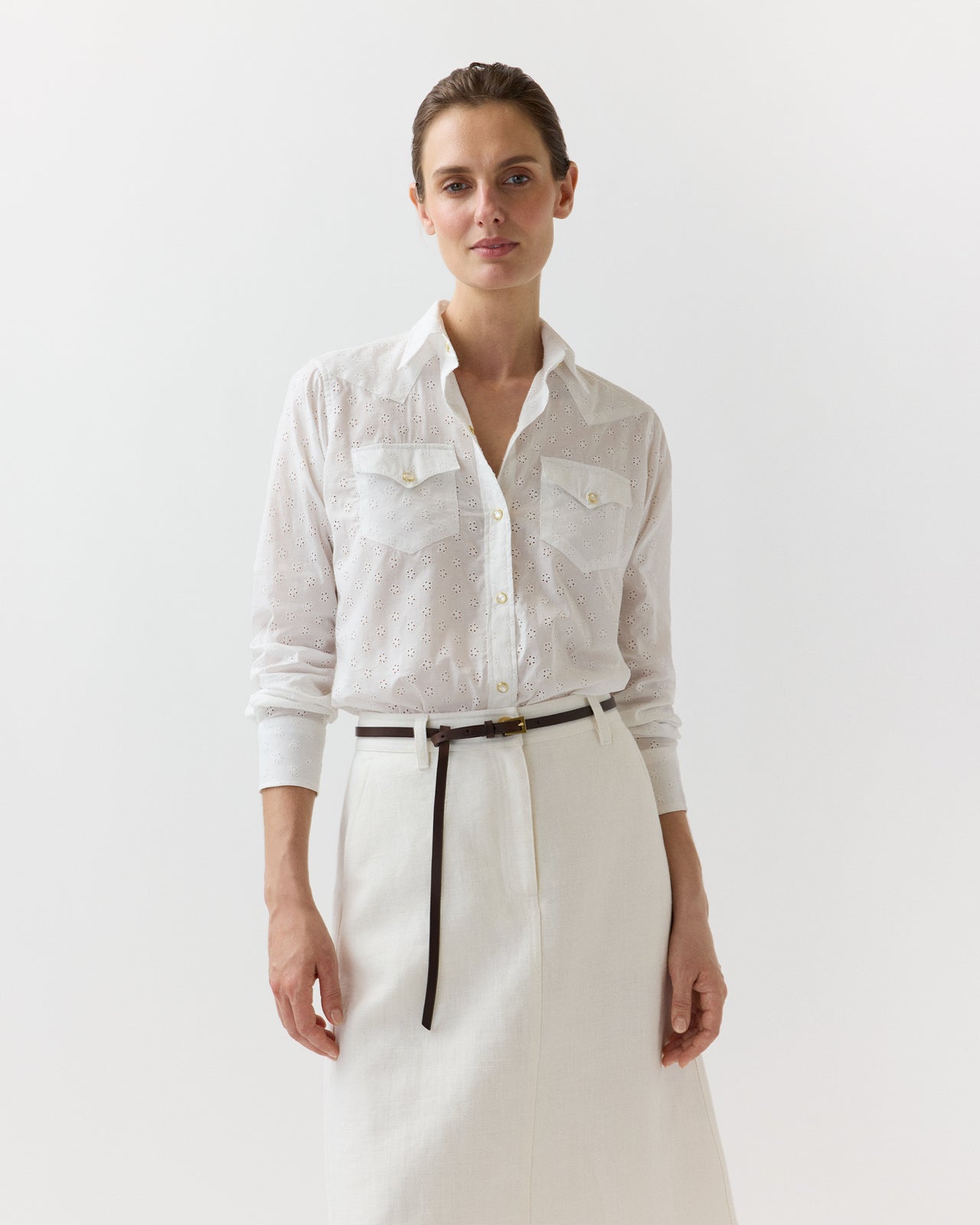 Western Shirt in White Eyelet