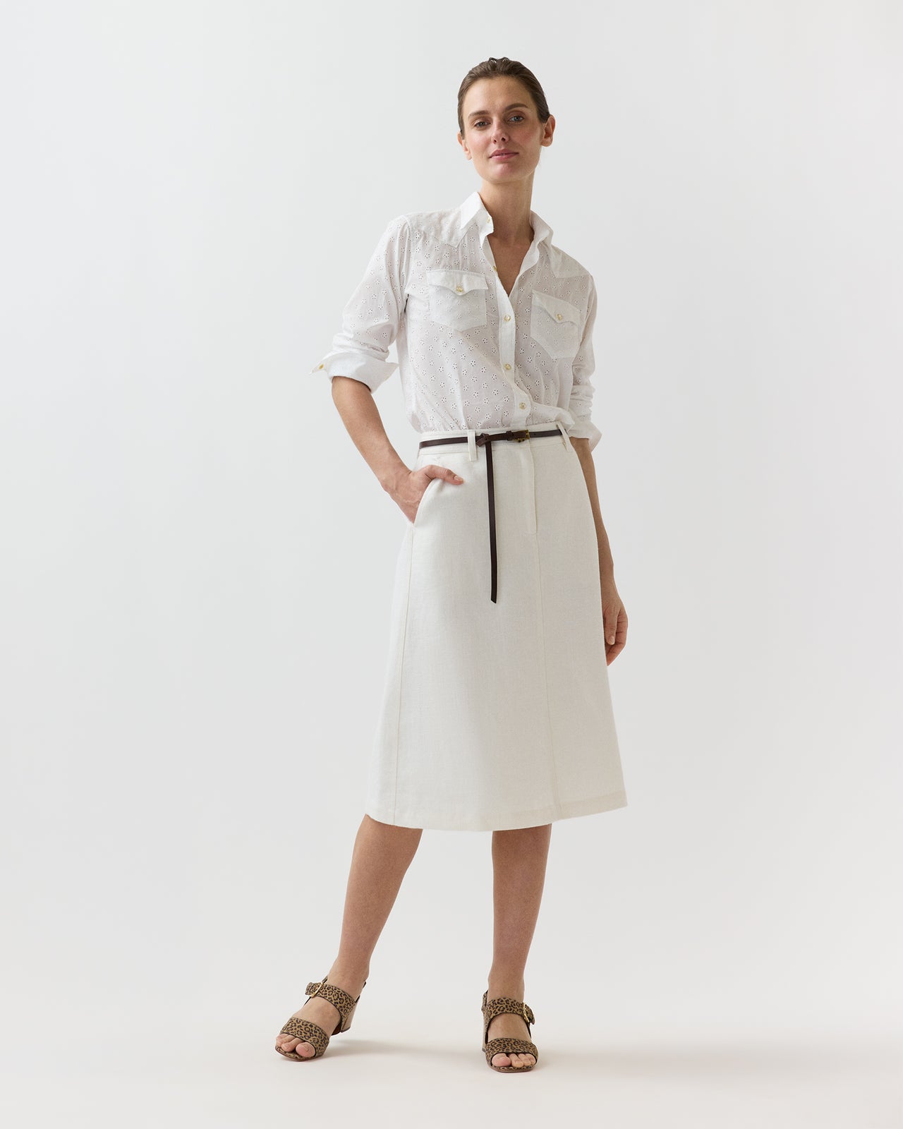 Western Shirt in White Eyelet