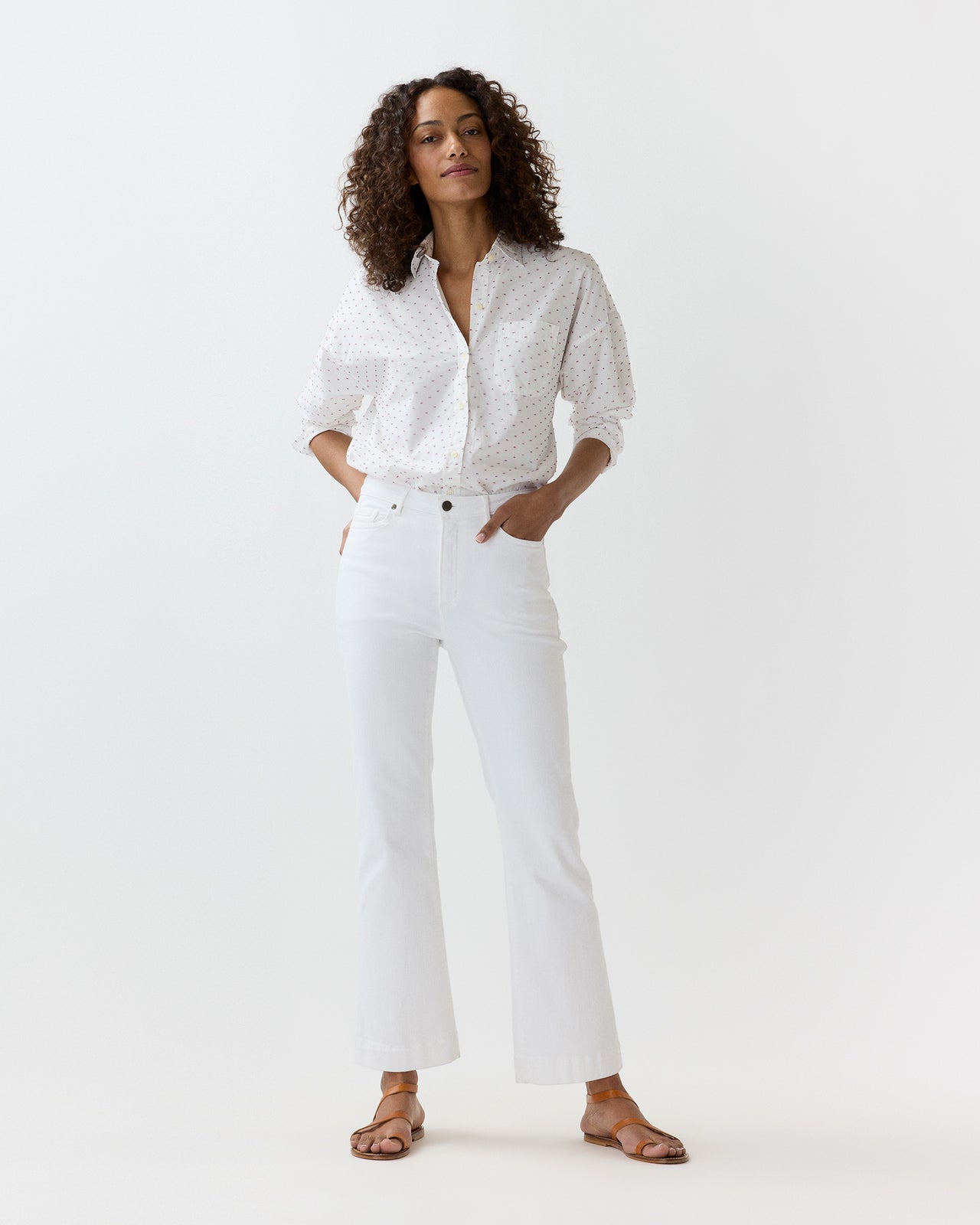 Weekender Shirt in White/Red/Blue Fil Coupé Poplin