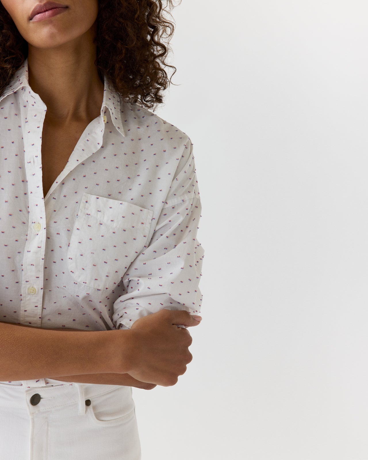 Weekender Shirt in White/Red/Blue Fil Coupé Poplin