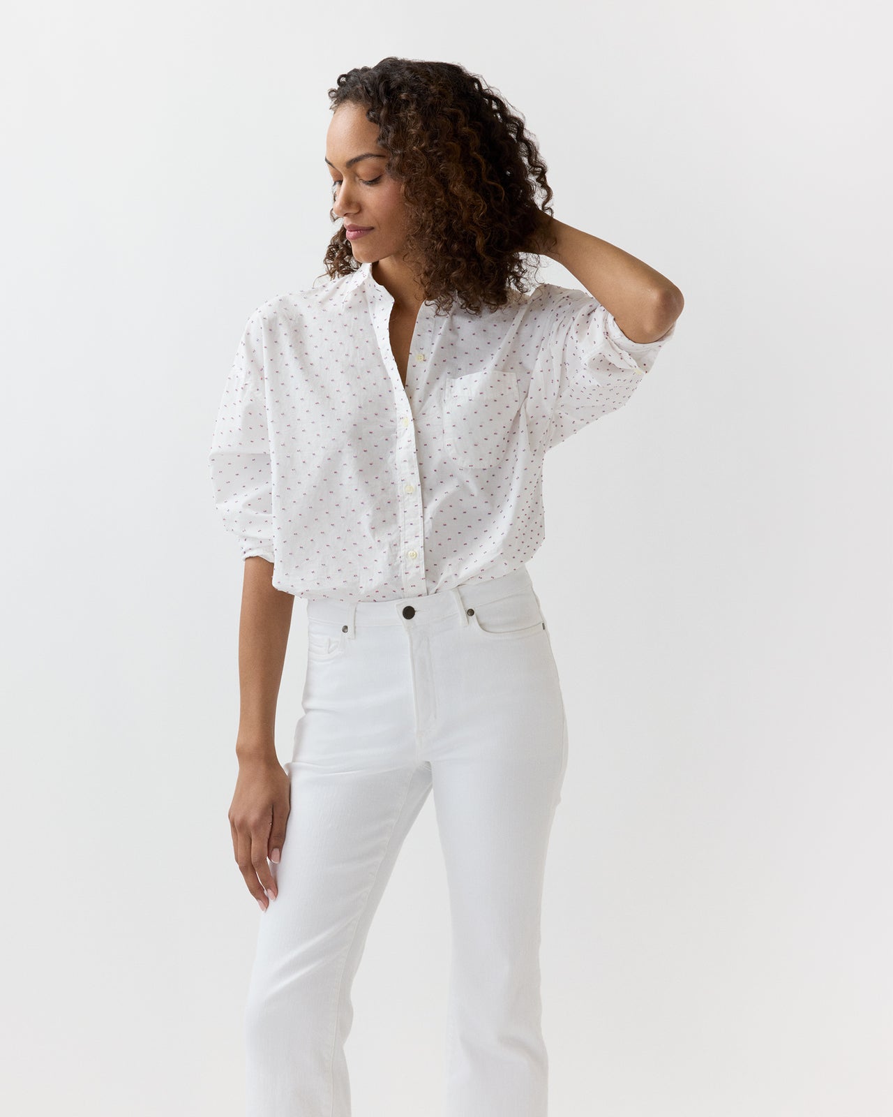 Weekender Shirt in White/Red/Blue Fil Coupé Poplin