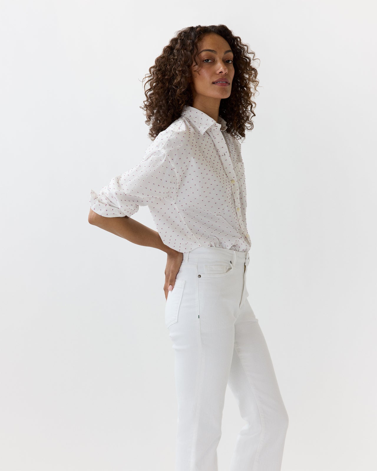 Weekender Shirt in White/Red/Blue Fil Coupé Poplin