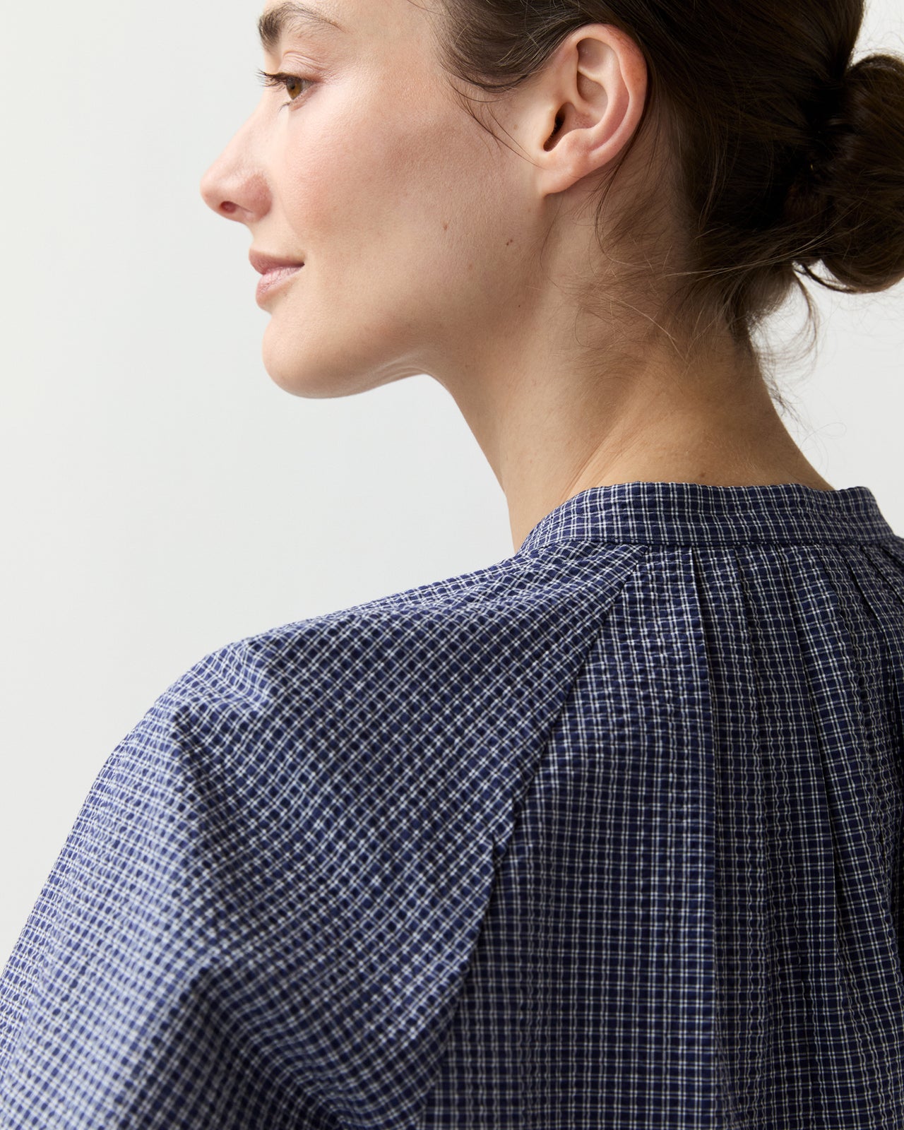 Sienna Top in Navy/Ivory Check Crinkle Cotton