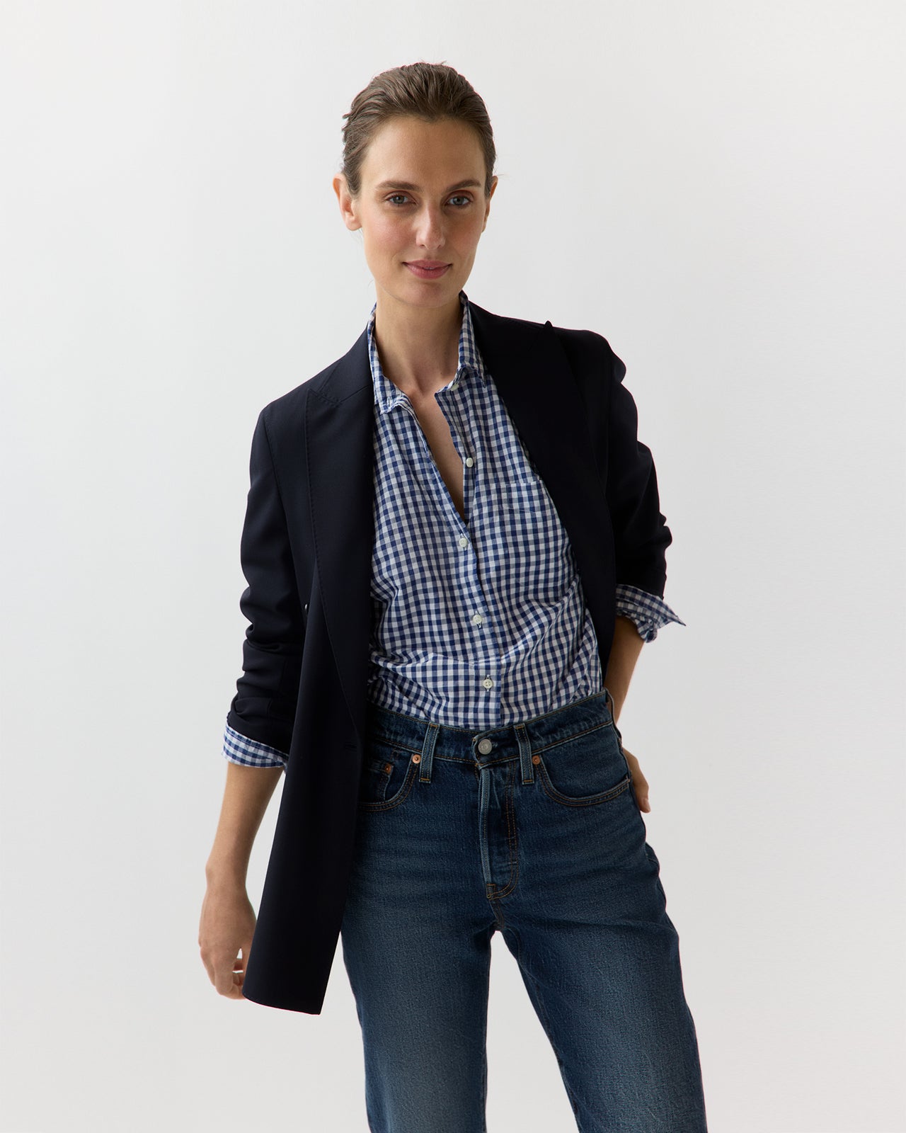 Weekender Shirt in Navy Gingham Cotolino