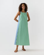 Load image into Gallery viewer, Lise Maxi Dress in Green/Blue/White Mixed Awning Stripe Poplin

