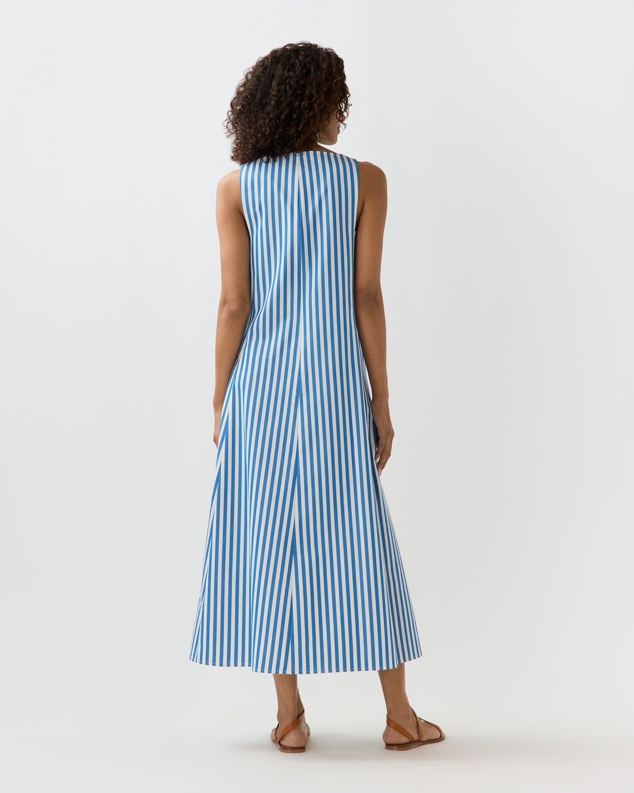 Lise Maxi Dress in Green/Blue/White Mixed Awning Stripe Poplin