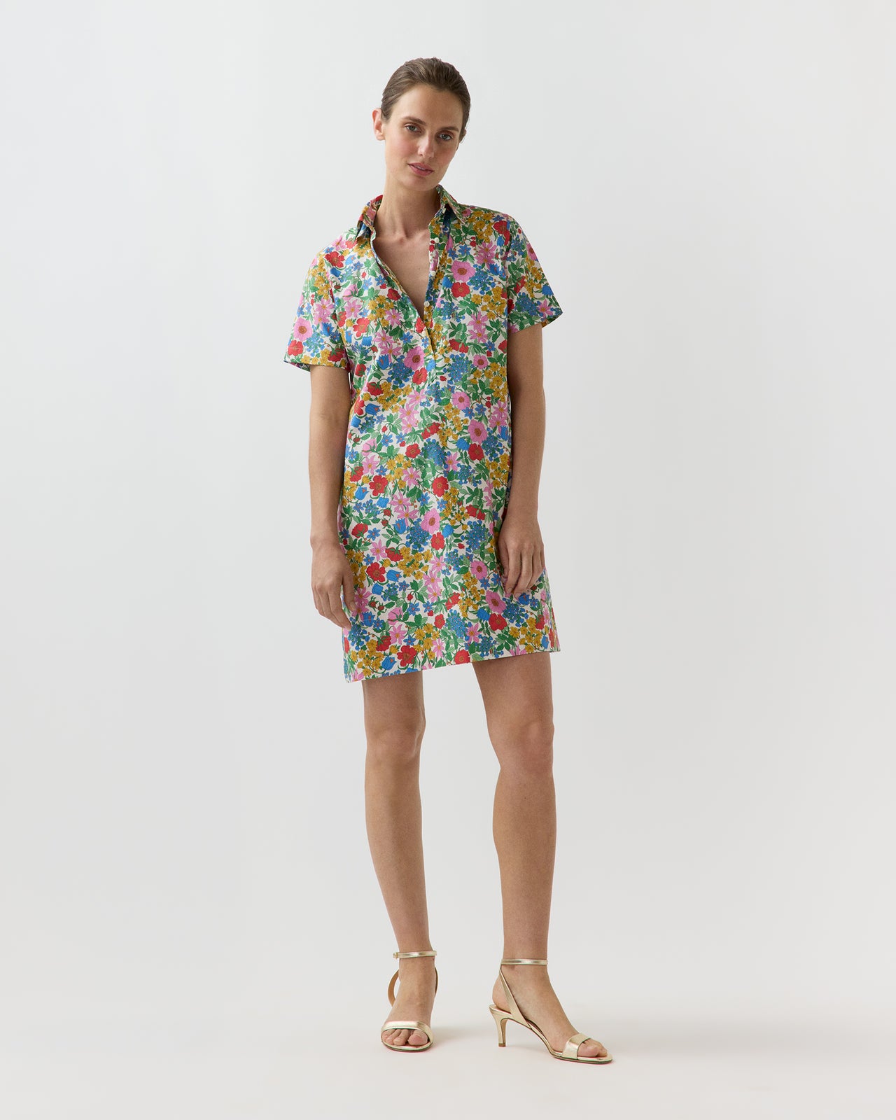 Short-Sleeved Popover Dress in Multi Clarabell Liberty Fabric