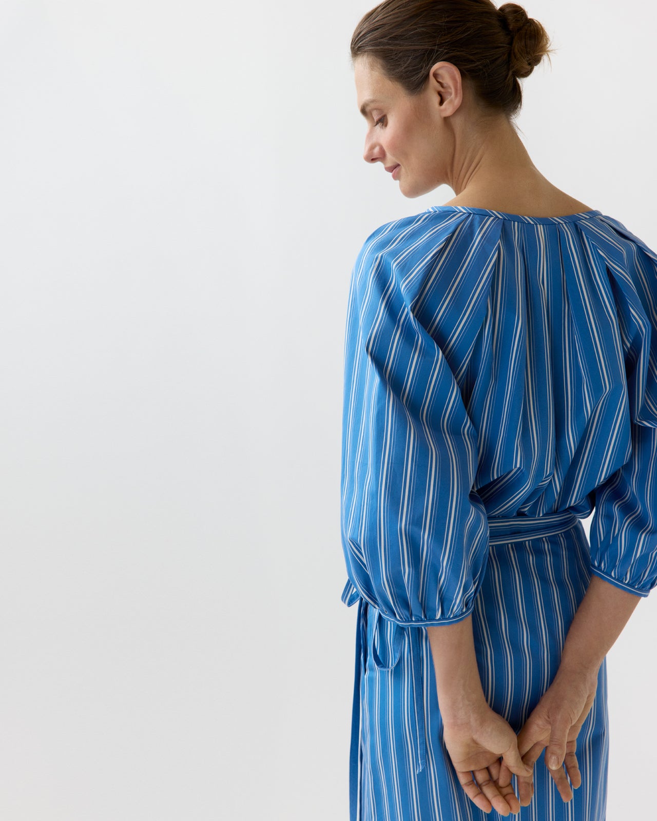 Victoria Blouse in Blue/White Variegated Stripe Poplin