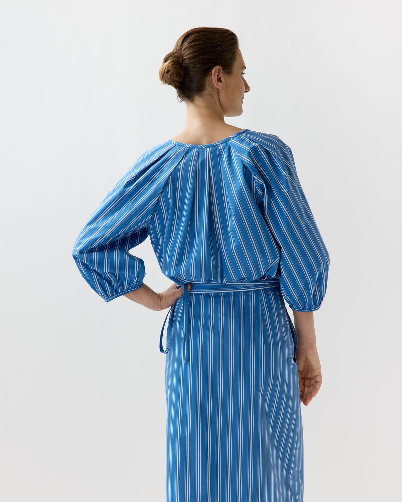 Victoria Blouse in Blue/White Variegated Stripe Poplin