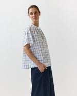 Load image into Gallery viewer, Estee Top in White/Blue Windowpane Poplin

