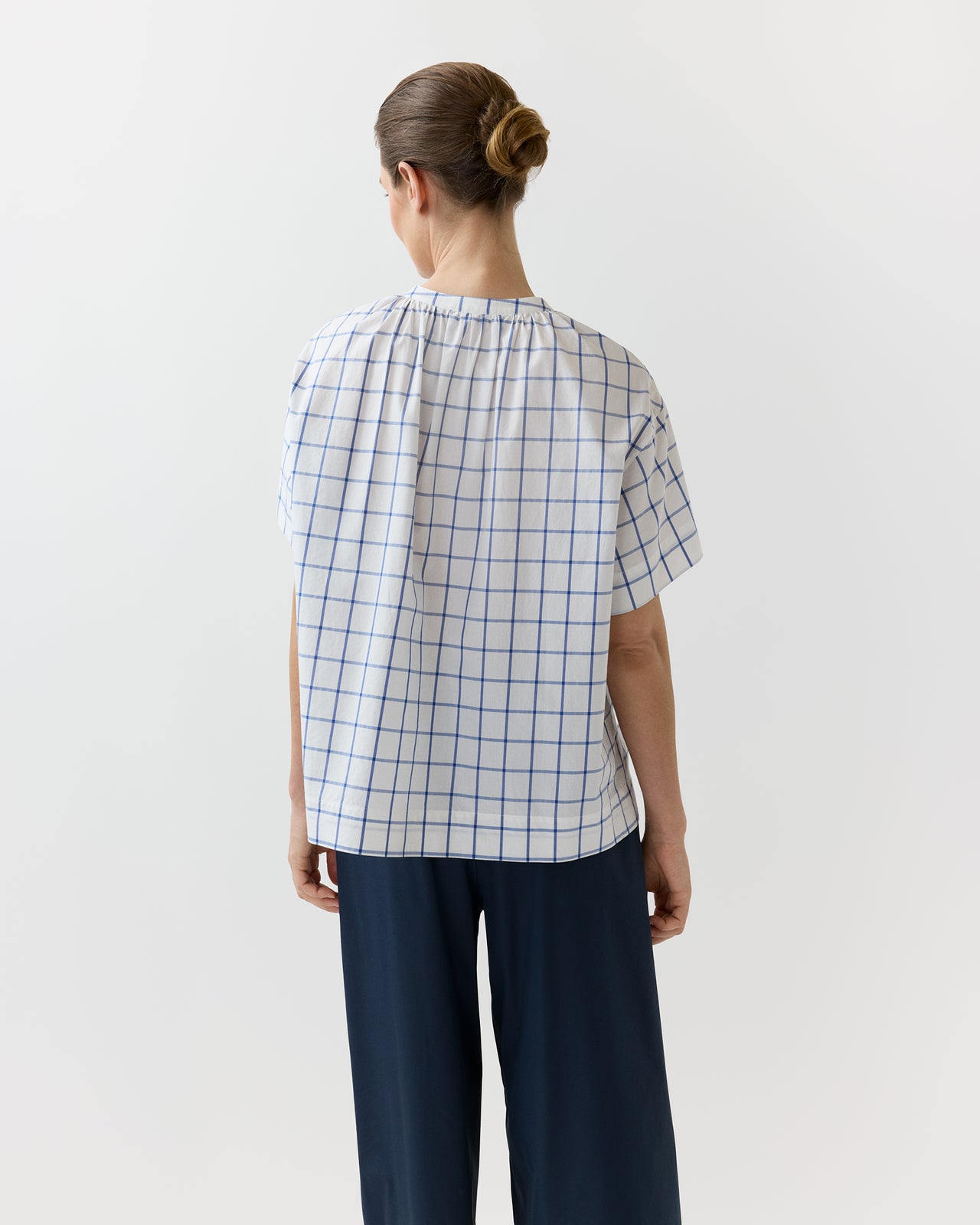 Estee Top in White/Blue Windowpane Poplin