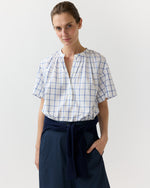 Load image into Gallery viewer, Estee Top in White/Blue Windowpane Poplin

