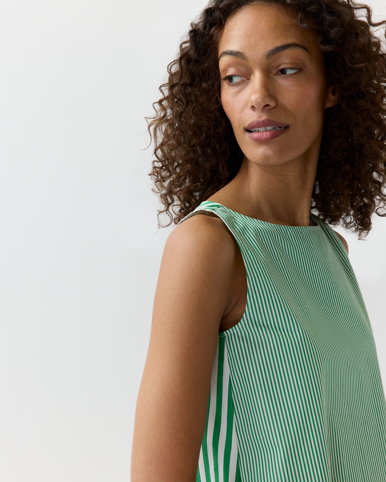 Bell Top in Green/White Mixed Stripe Poplin