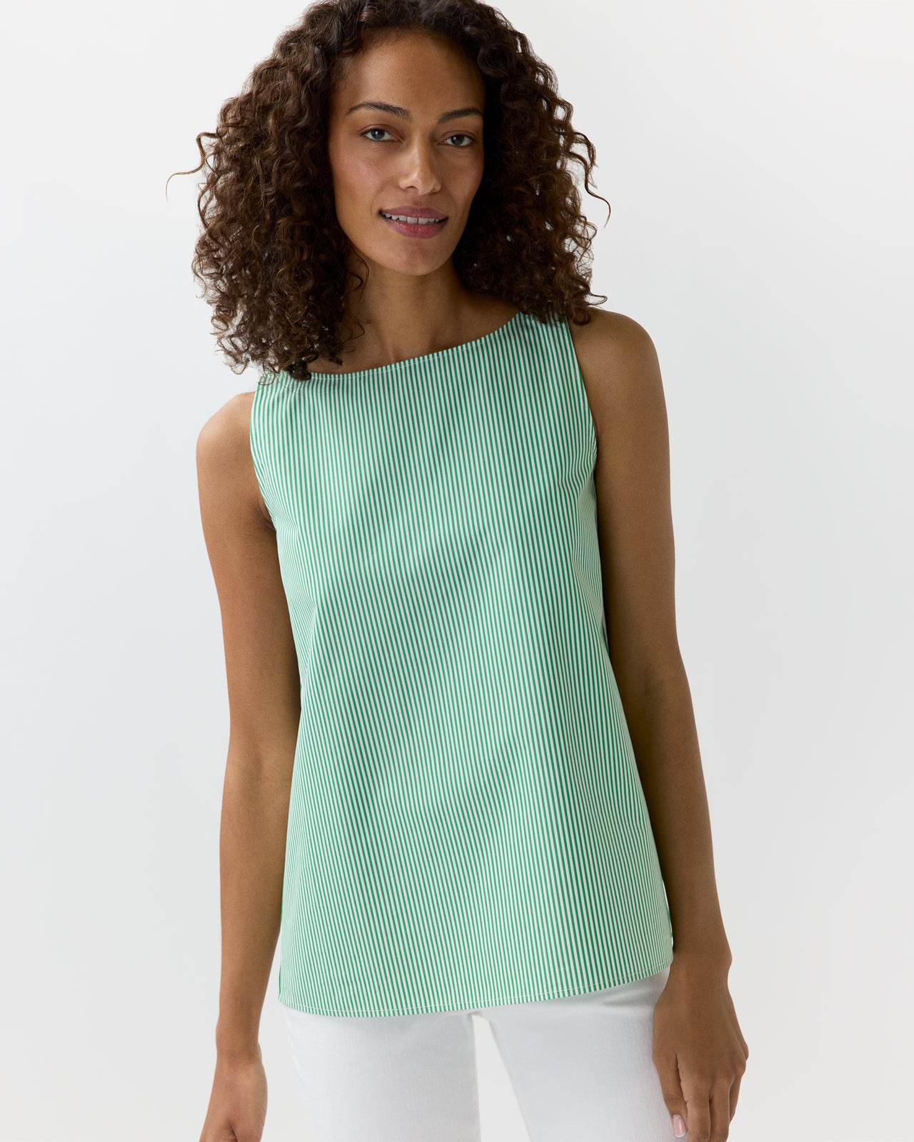 Bell Top in Green/White Mixed Stripe Poplin