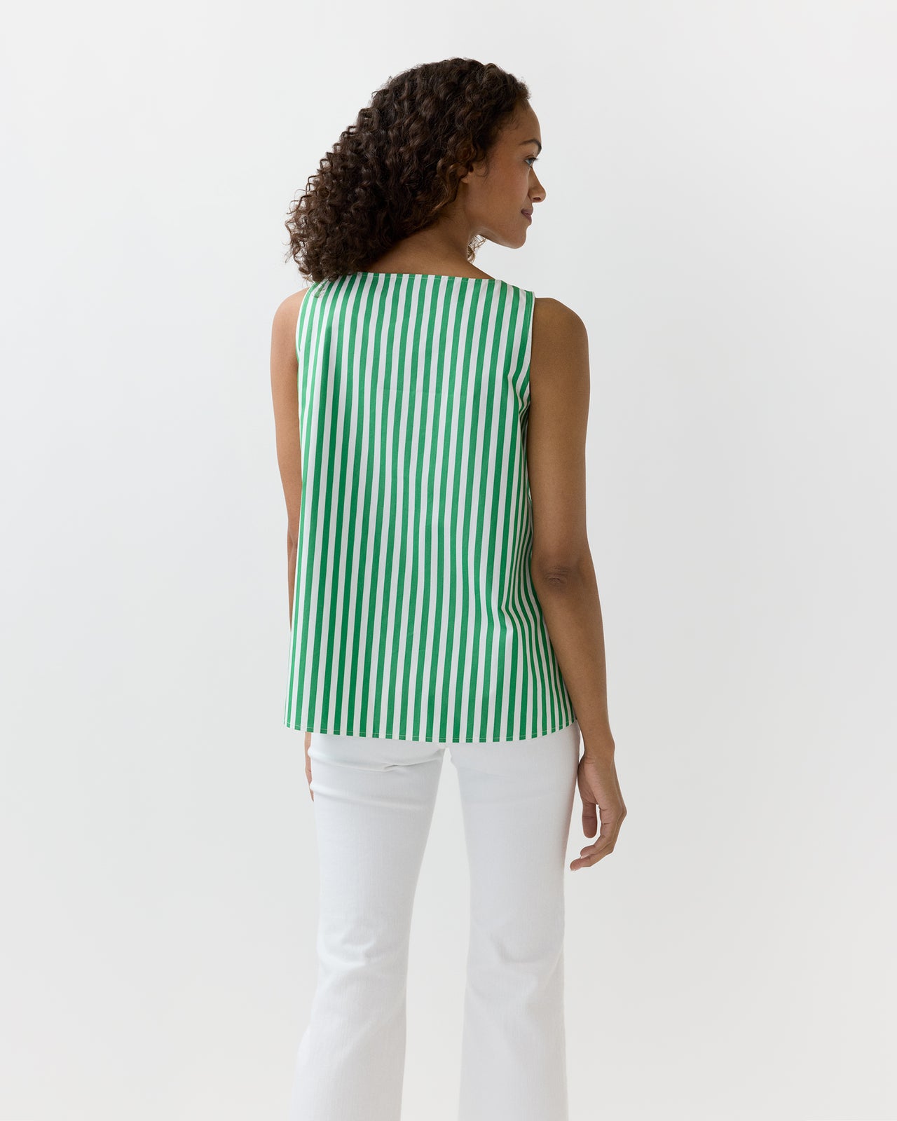 Bell Top in Green/White Mixed Stripe Poplin