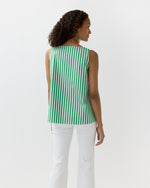 Load image into Gallery viewer, Bell Top in Green/White Mixed Stripe Poplin
