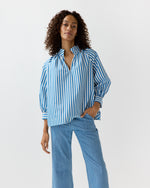 Load image into Gallery viewer, Liya Top in Blue/White Awning Stripe Poplin
