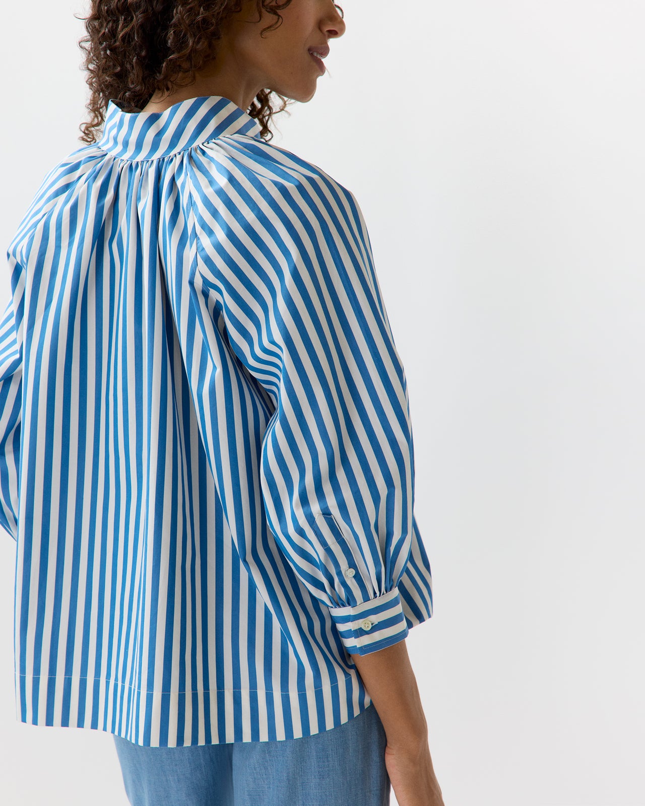 Liya Top in Blue/White Awning Stripe Poplin