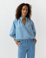 Load image into Gallery viewer, Liya Top in Blue/White Awning Stripe Poplin
