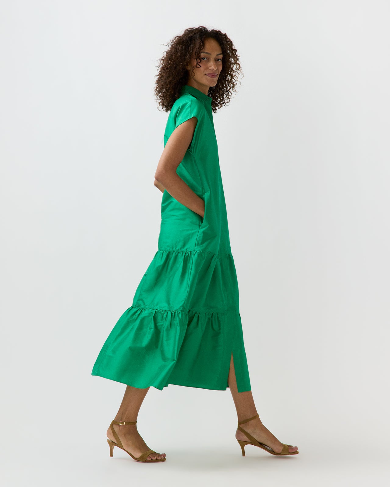 Sophia Dress in Kelly Green Silk Shantung