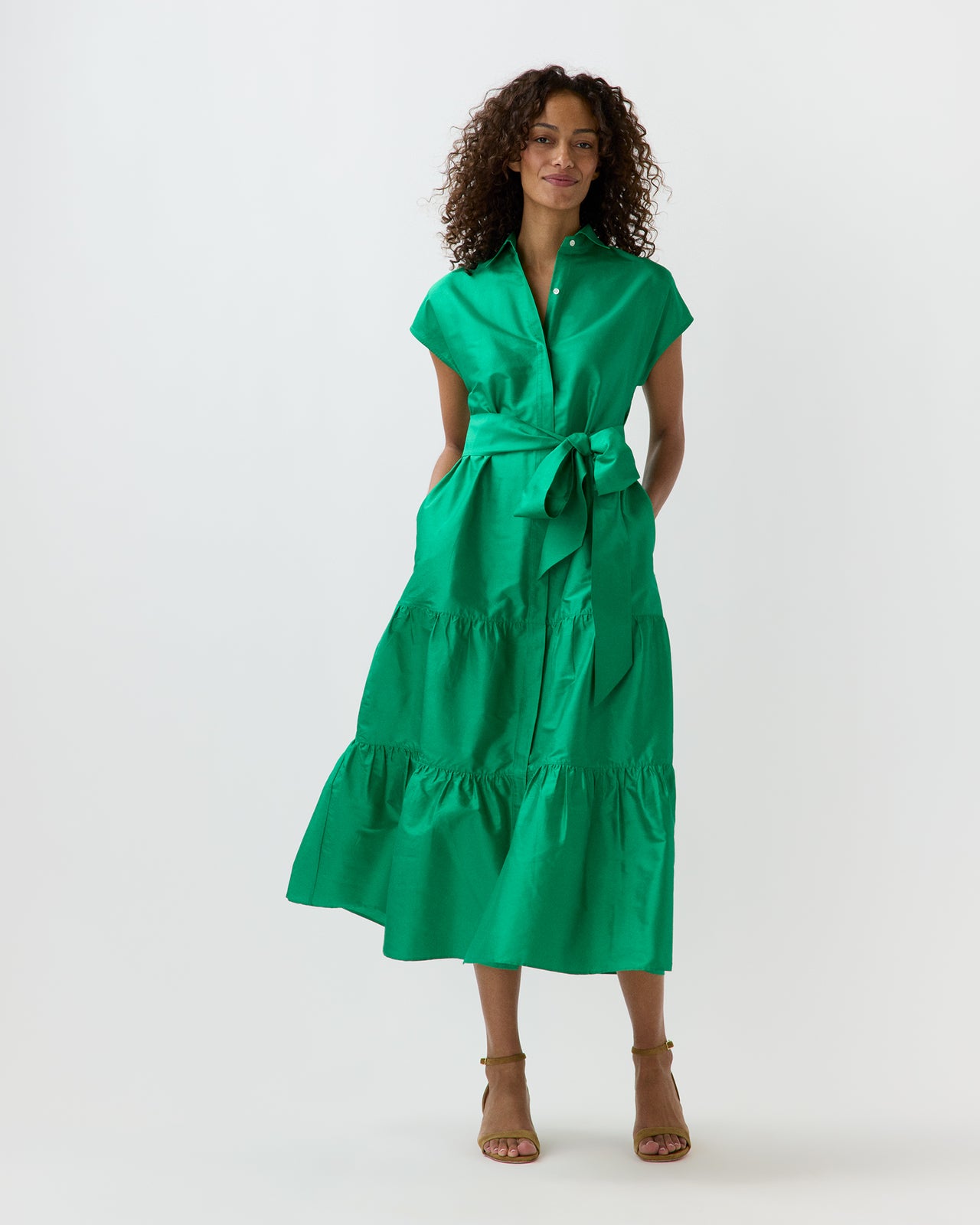 Sophia Dress in Kelly Green Silk Shantung
