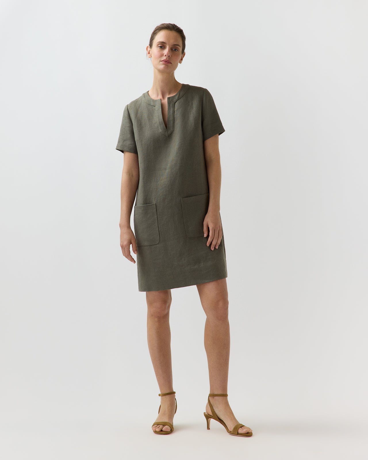 Marta Dress in Olive Linen Hopsack