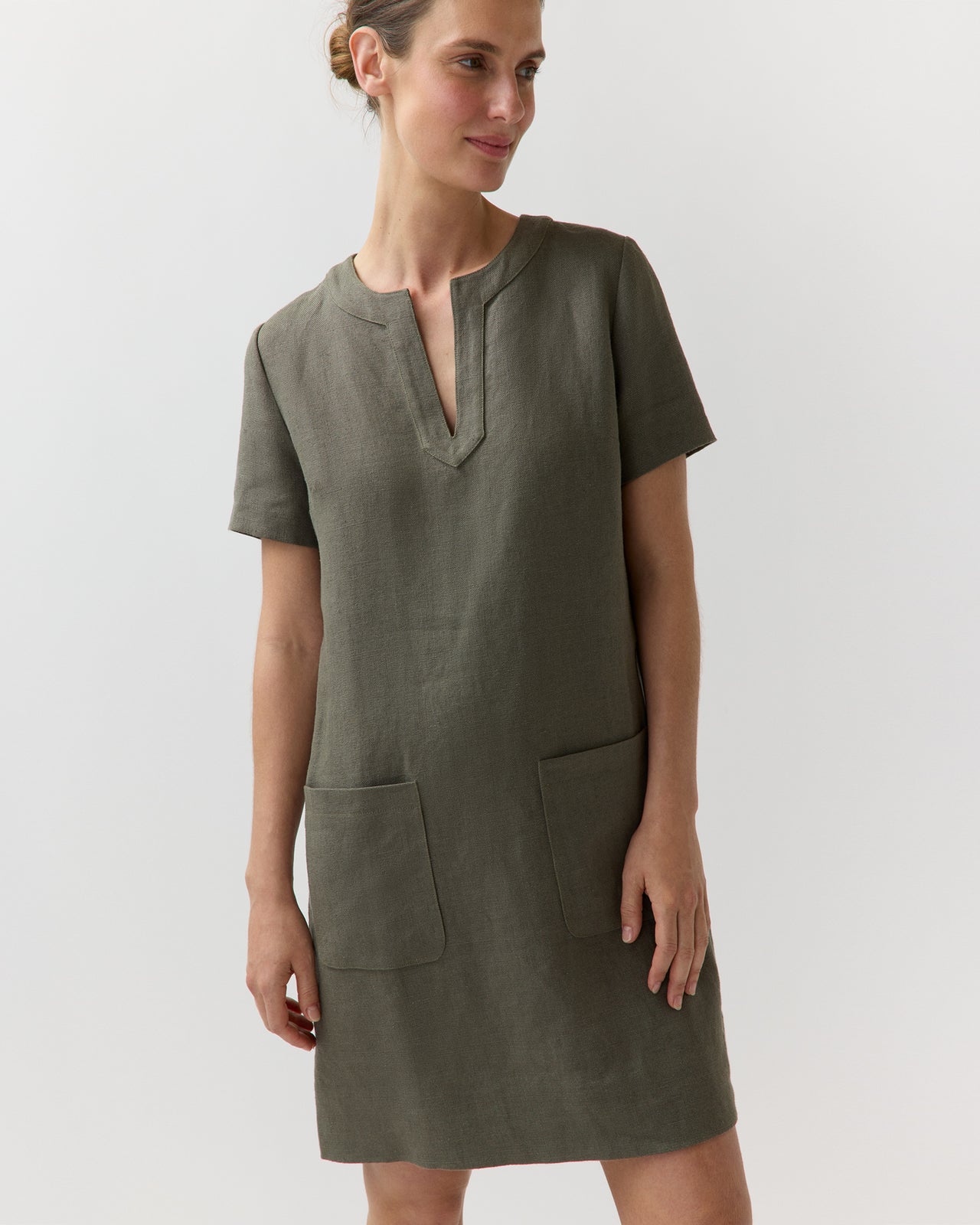 Marta Dress in Olive Linen Hopsack