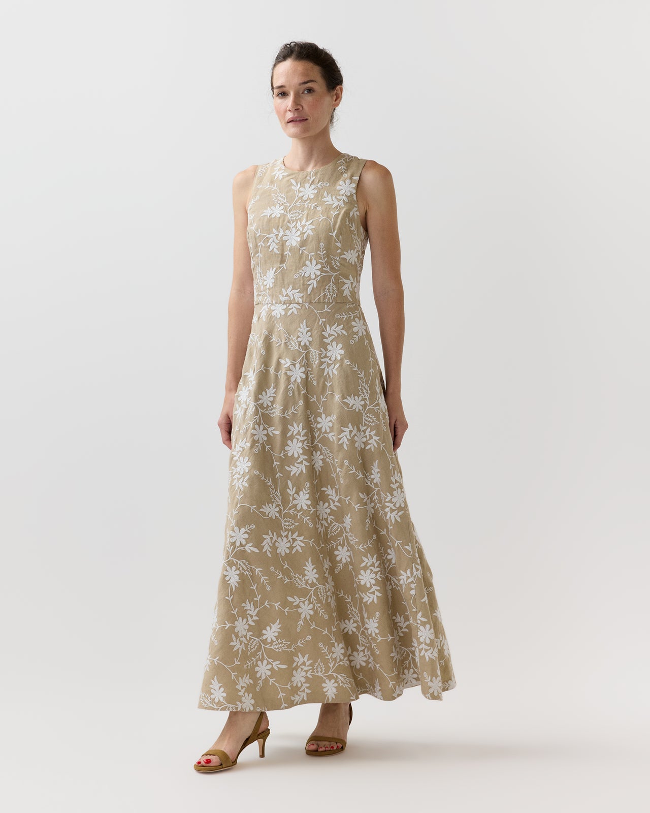 Rosalie Dress in Oatmeal Embroidered Linen