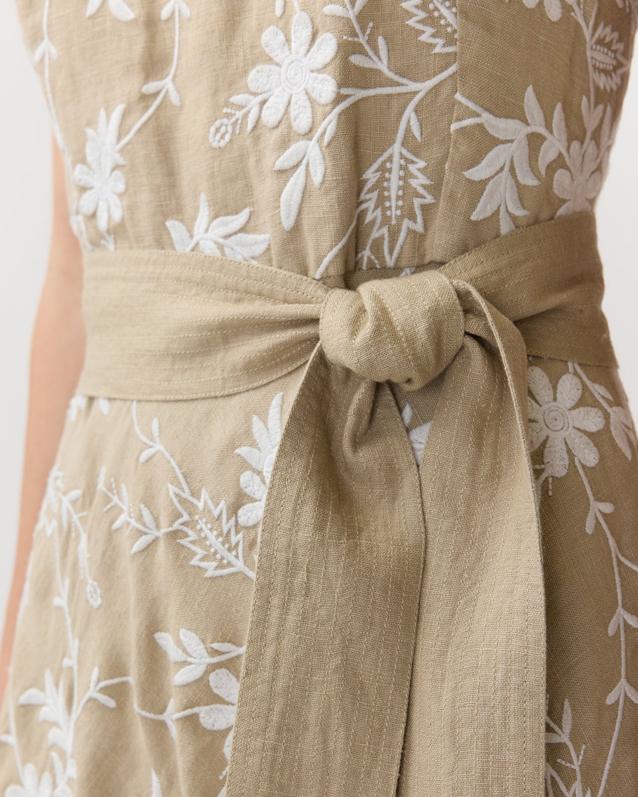 Rosalie Dress in Oatmeal Embroidered Linen