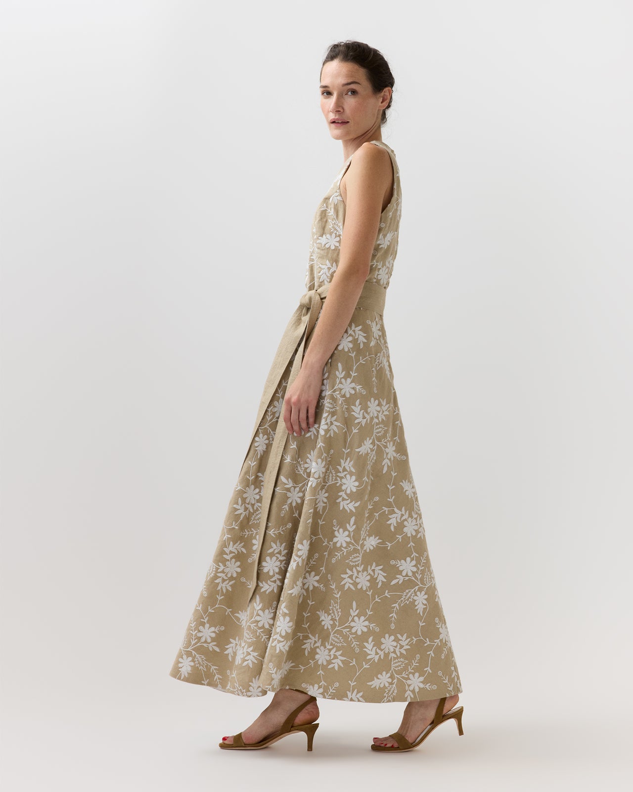 Rosalie Dress in Oatmeal Embroidered Linen