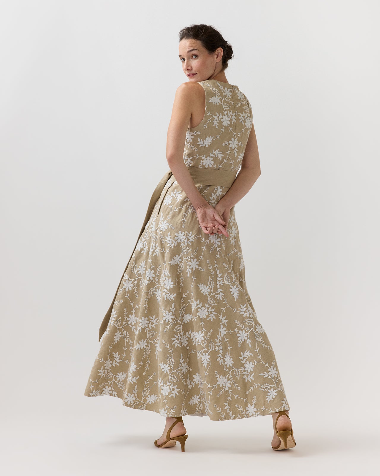 Rosalie Dress in Oatmeal Embroidered Linen